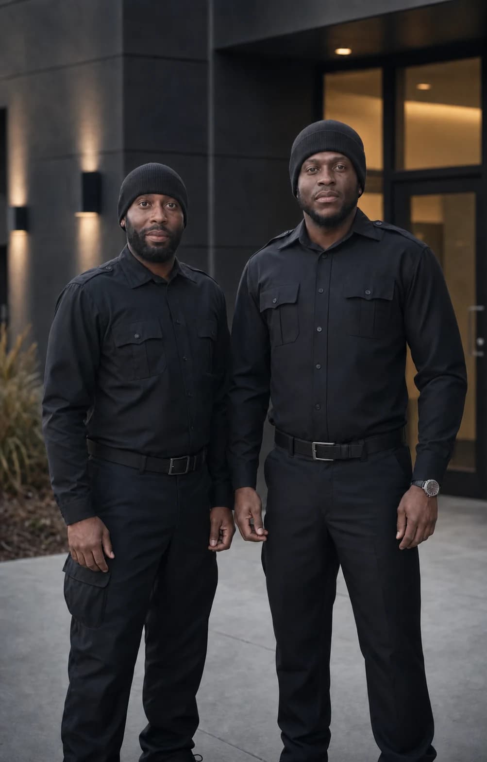 The two owners of Parkes Security standing together in uniform