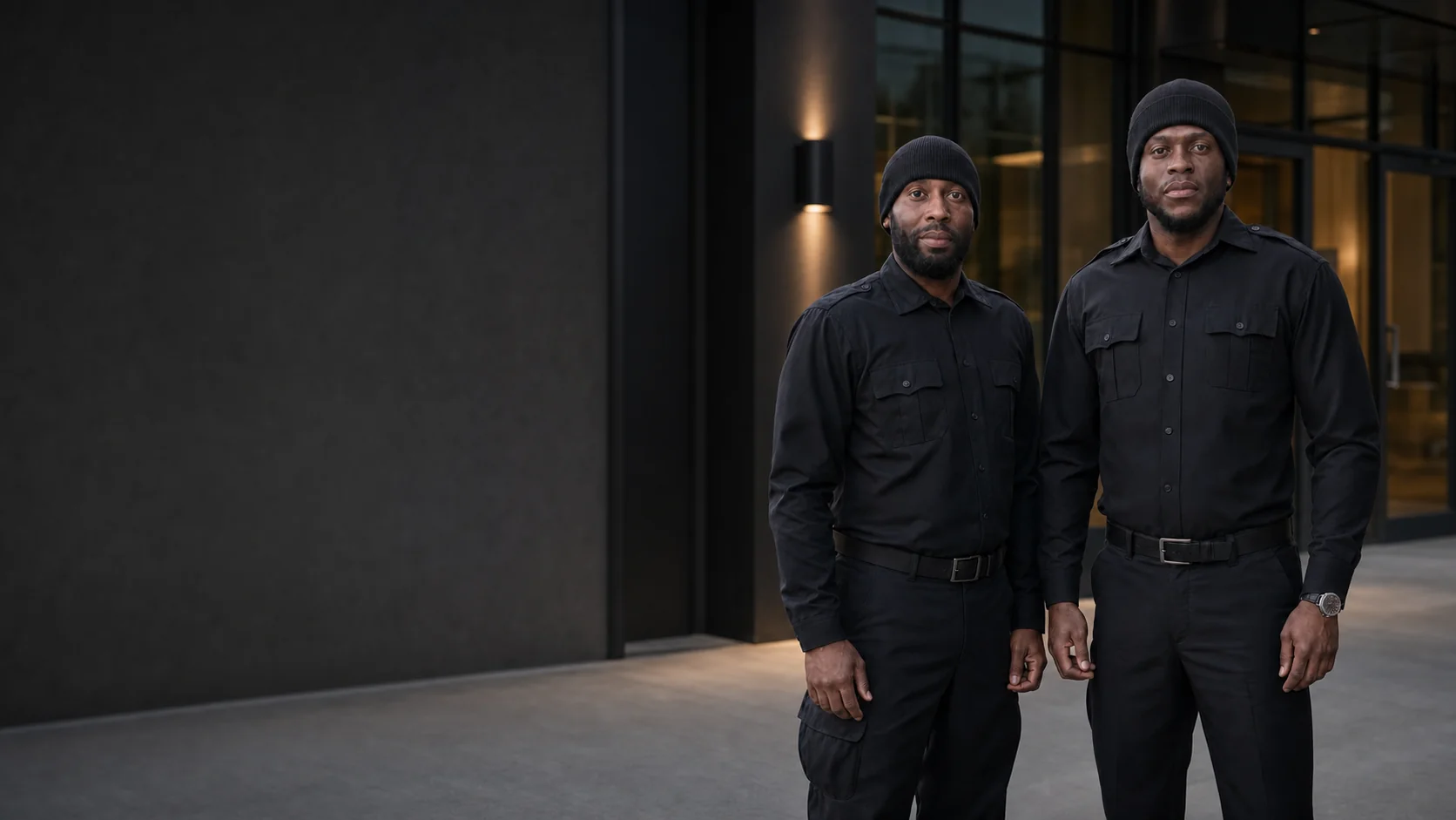 Portrait of the two Parkes Security owners in uniform